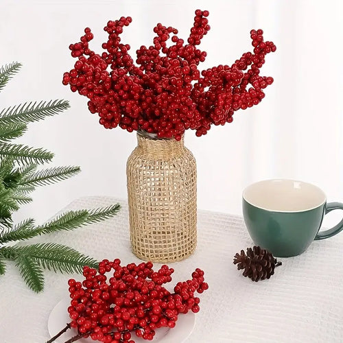 15 Pack Realistic Berry Branches Red Plastic Berries Artificial