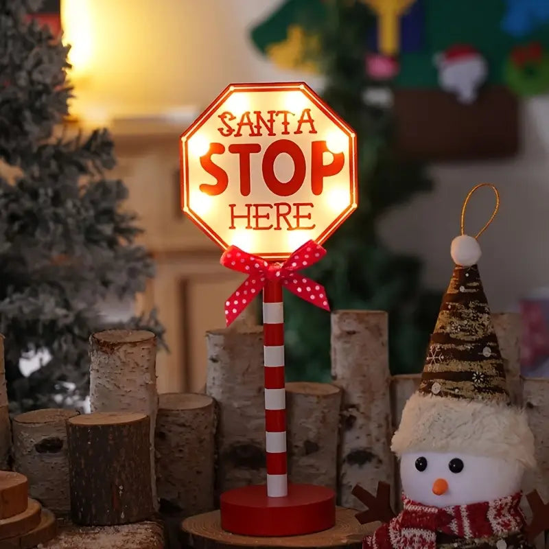 Self-Lit LED Parking Sign Santa Stop Here Stop Sign