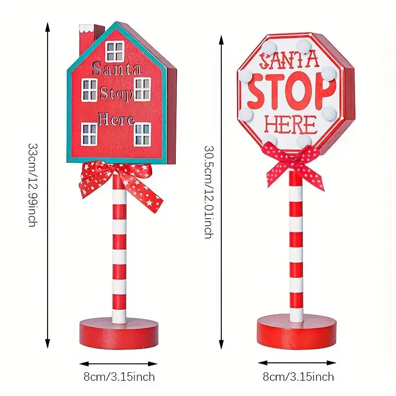 Self-Lit LED Parking Sign Santa Stop Here Stop Sign